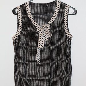 Black and White front tie blouse